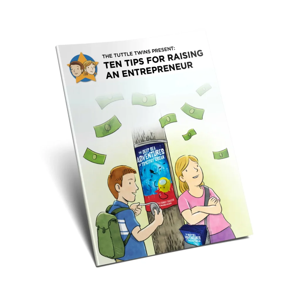 Los Mellizos Tuttle y la portada del libro de los 10 consejos para criar a un emprendedor